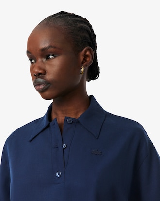 Oversized Fluid Twill Polo Shirt