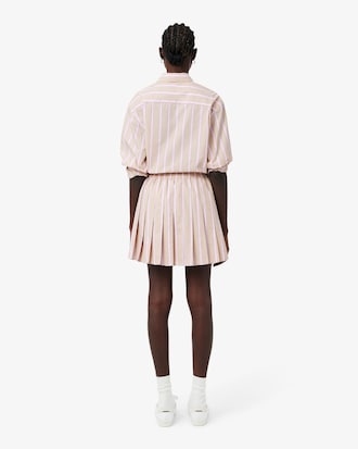 Poplin Short Striped Pleated Skirt