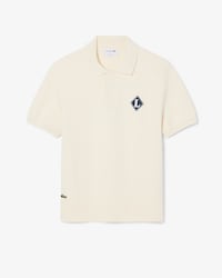 French Made Badge Accent Polo Collar Sweater