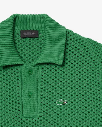 Runway Lacy Striped Polo Collar Sweater