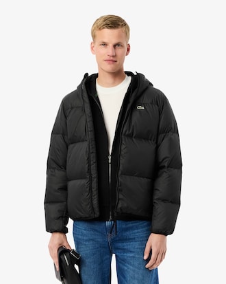 Short Water-Repellent Hooded Puffed Jacket