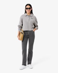 Oversized Ribbed Polo Collar Sweatshirt