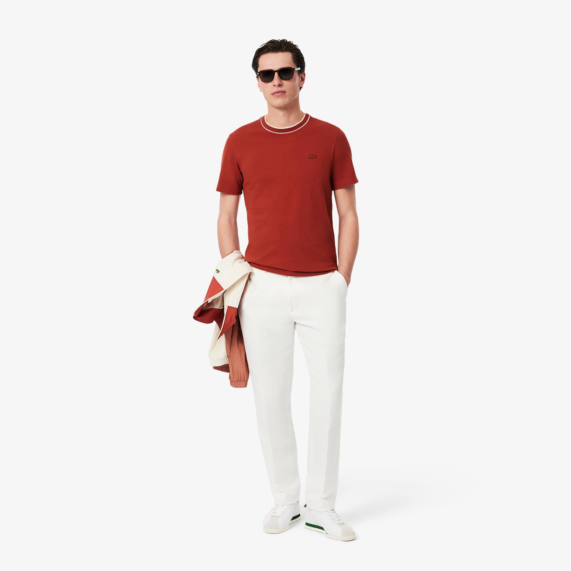 【LACOSTE】Oversized-Fit Milan Chest Stripe T-shirt R6252 Lacoste Men's Regular Fit Logo Stripe T-Shirt in Black, Size