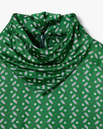 Runway Printed Satin Scarf Neck Dress