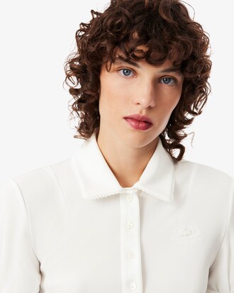 Slim Fit Puffed Sleeve Fluid Jersey Polo Shirt