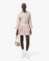 Poplin Short Striped Pleated Skirt