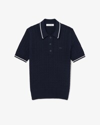 Striped Cable Knit Polo Collar Sweater