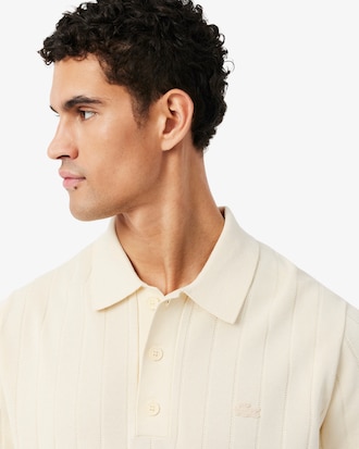 Fluid Ribbed Knit Polo Collar Sweater