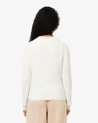 Stripe Accent Cable Knit Sweater