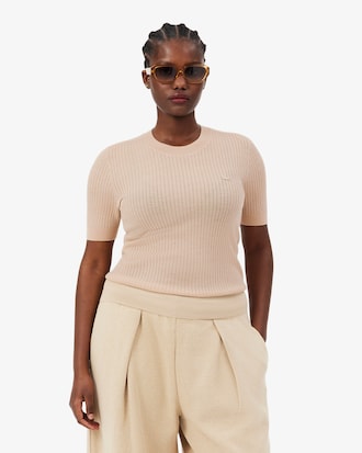 Short Sleeved Merino Wool Rib Knit Sweater
