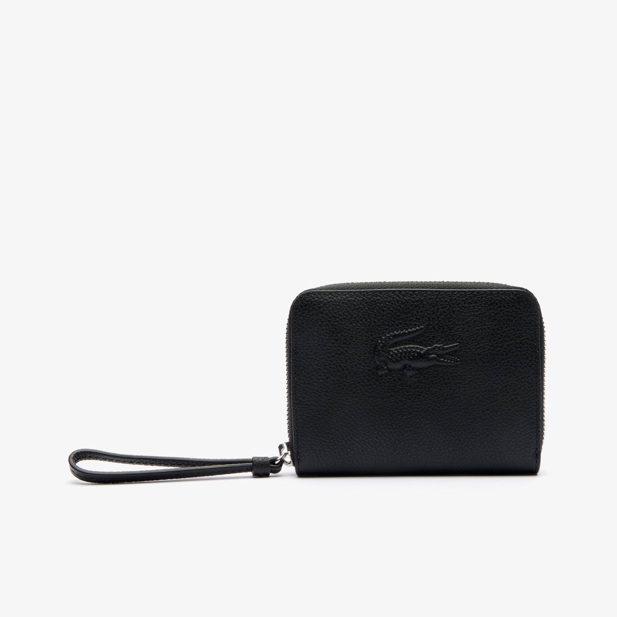 折りたたみ財布 LACOSTE LORA Compact Half Wallet Black Color Lora Zipped Leather Billfold - Women's Wallets & Small