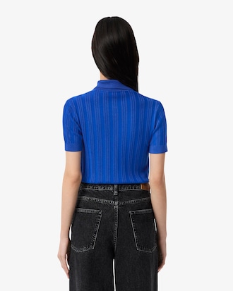 Ribbed Knit Polo Collar Sweater