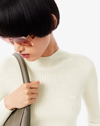 High Neck Ribbed Knit Merino Wool Sweater