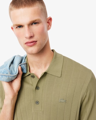 Fluid Ribbed Knit Polo Collar Sweater