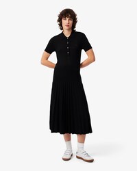 Cashmere Blend Polo Collar Pleated Dress