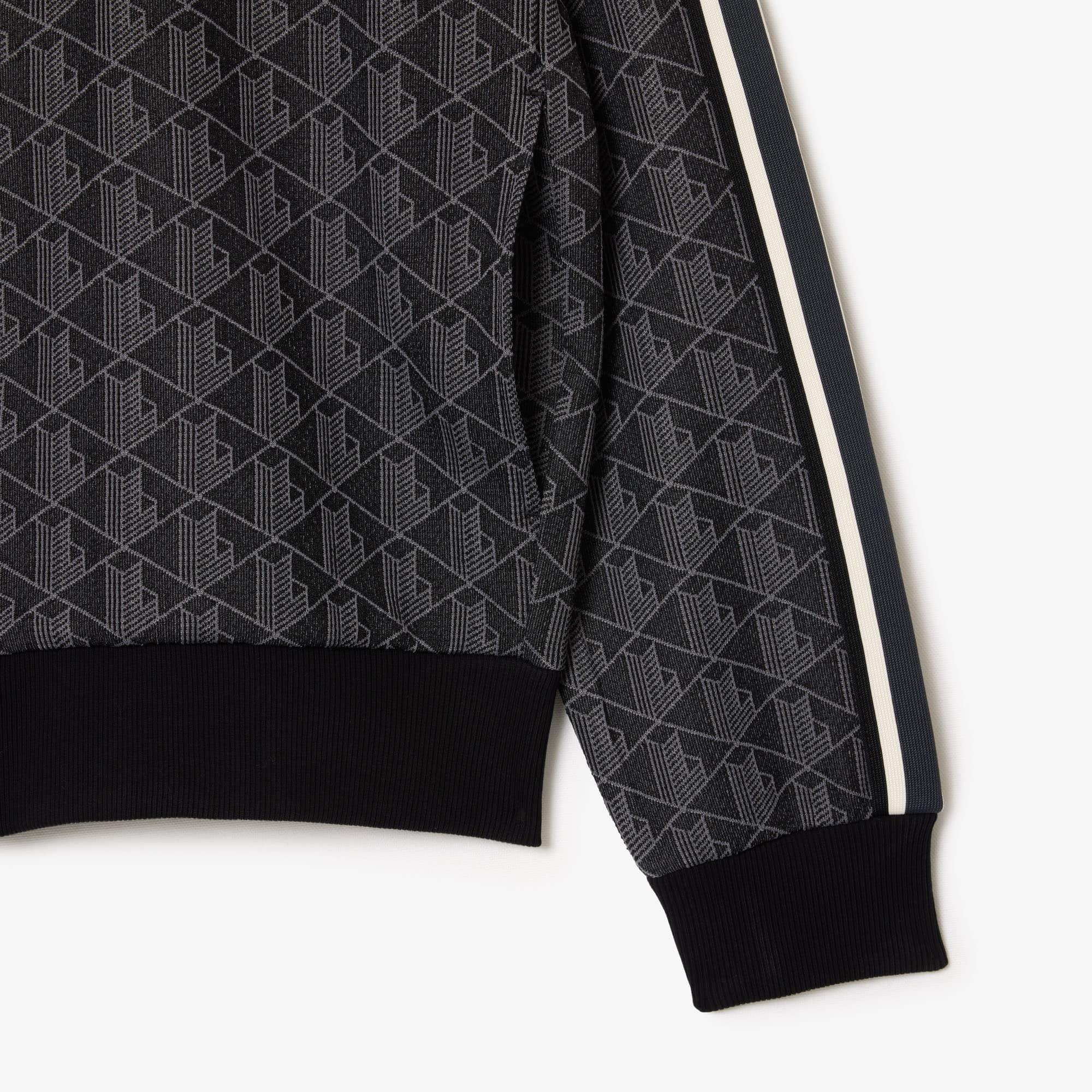 LACOSTE ジップアップスタジャン US S/M ブラック/グレー Lacoste-Logo-Stripe-Full-Zip-