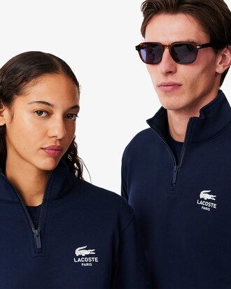 High Neck Zip-Up Print Sweatshirt