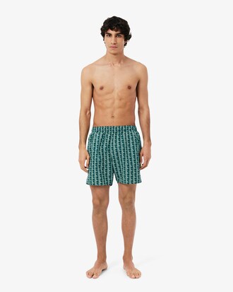 Mid Length Monogram Print Swim Trunks