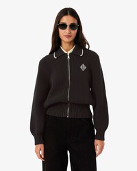 Zipped Cotton Badge Accent Sweater