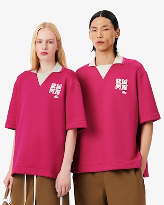 Runway Badge Accent Oversized Satin Polo Shirt