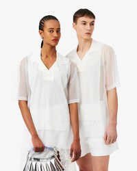 Runway Loose Fit Sheer Knit Piqu&eacute; Polo Shirt