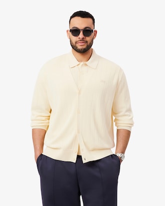 Rib Knit Cotton Blend Cardigan