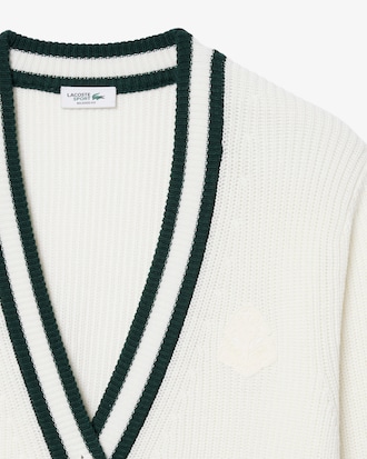 Cardigan Golf laine m&eacute;lang&eacute;e badge