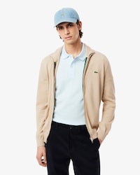 Pull zipp&eacute; coton uni col montant