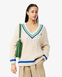 Pull torsadé coton col V esprit tennis