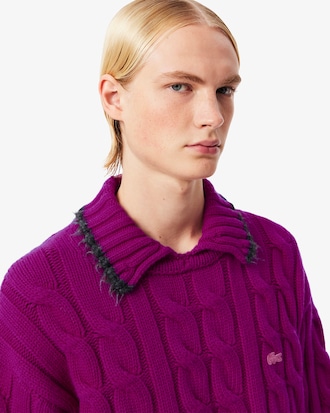 Pull col polo torsades laine D&eacute;fil&eacute;