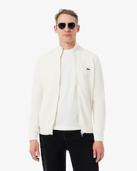 Pull zipp&eacute; coton uni col montant