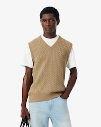 Pull sans manche torsad&eacute; coton