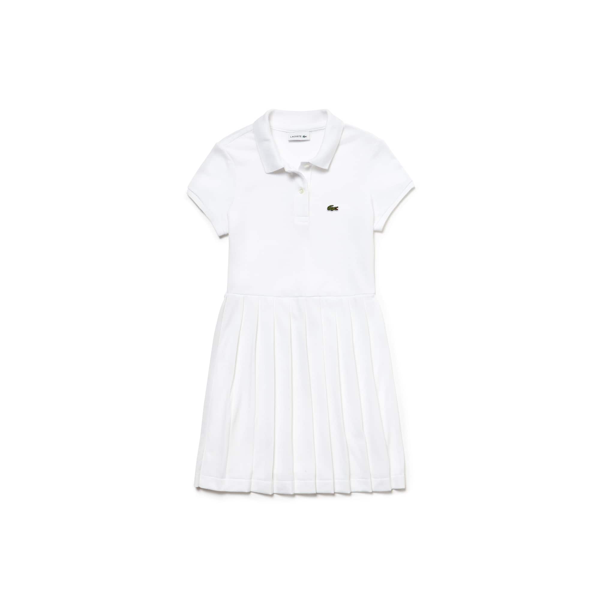 Robe polo plissée Fille en petit piqué de coton uni