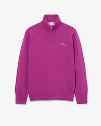 Pull zipp&eacute; uni col montant laine