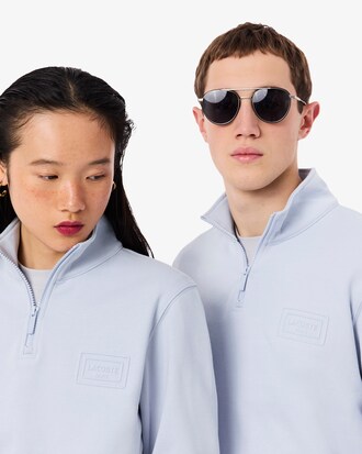 Sweatshirt col montant zipp&eacute; marquage emboss&eacute;