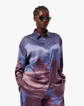 Chemise oversize satinée imprimé paysage