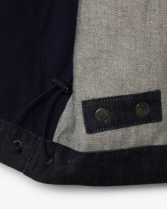 Veste denim indigo col montant D&eacute;fil&eacute;