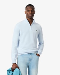 Pull zipp&eacute; coton uni col montant