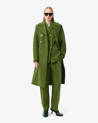 Pantalon tailleur straight fit laine chin&eacute;e D&eacute;fil&eacute;