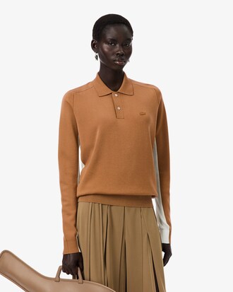 Pull col polo laine m&eacute;lang&eacute;e D&eacute;fil&eacute;