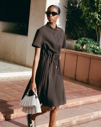 Robe polo pliss&eacute;e laine m&eacute;lang&eacute;e