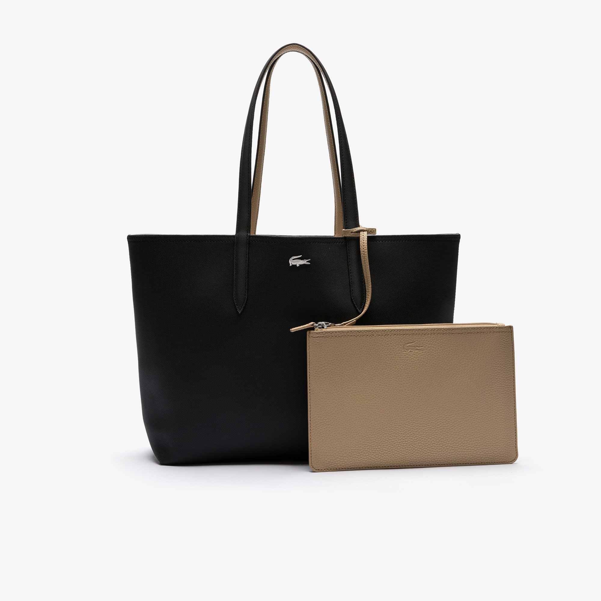 Sac a main lacoste reversible noir et beige sales