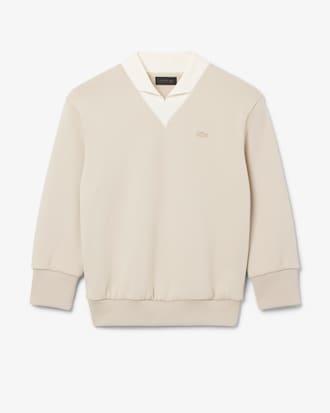 Sweatshirt col V maille satin&eacute;e D&eacute;fil&eacute;