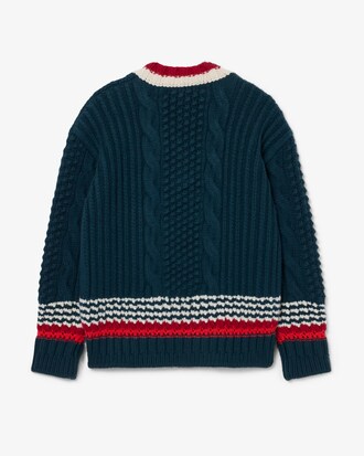 Maglione testurizzato in lana a righe con scollo a V Runway