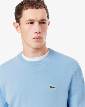 Pullover girocollo monocromatico in cotone Maglieria Uomo