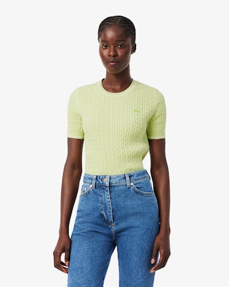 Maglione a maniche corte in maglia a trecce
