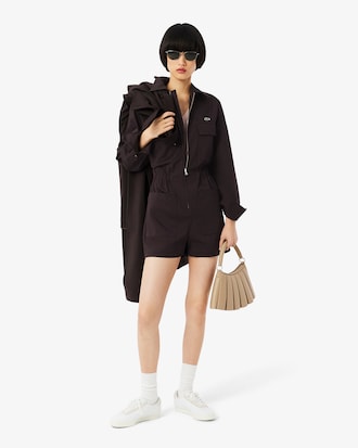 Tuta corta in gabardine elasticizzato con collo a polo