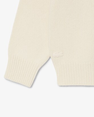 Maglione in lana cardata con marchio intarsiato