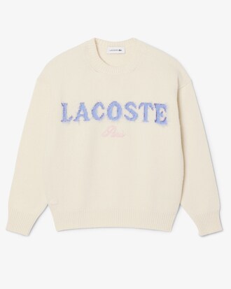 Maglione in lana cardata con marchio intarsiato