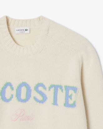 Maglione in lana cardata con marchio intarsiato